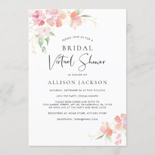 Bruids Virtual Shower Roze Goud Bloemen Waterverf Kaart