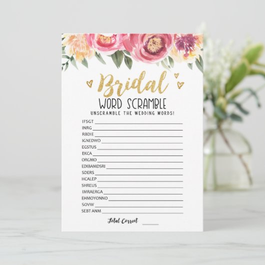 Bruids woord scramble met antwoorden Game Kaart (Staand voorkant)