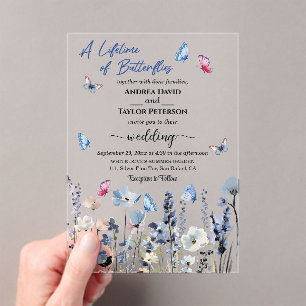 Bruidsbloemen Vlinders Bruiloft Acryl Uitnodigingen