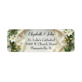 Bruidsbloemstuk van lelies etiket