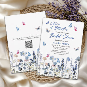 Bruidsboeket Blauwe Bloemen QR Code Bruiloft Feest Kaart