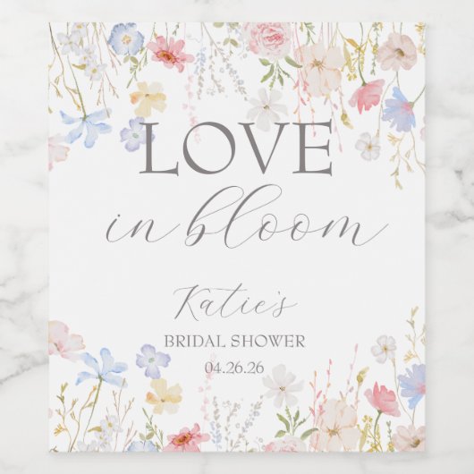 Bruidsboeket Bruidsshower Bloemen Bar Bord Wijn Etiket (Enkel label)