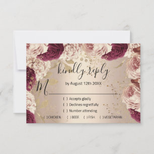 Bruidsboeket glitter roos goud krans RSVP Kaartje