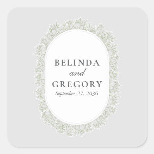 Bruidsboeket met babys adem monogram gypsophila vierkante sticker
