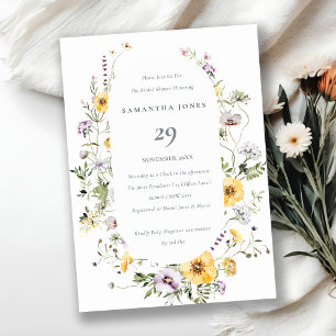 Bruidsboeket met gele seringen wilde bloemen bedankkaart