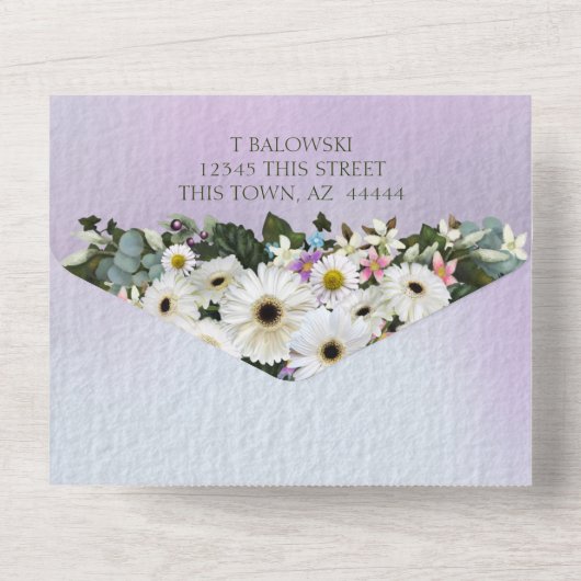 Bruidsboeket met Gerbera Madeliefjes All In One Uitnodiging (Achterkant)