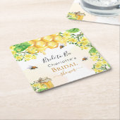 Bruidsboeket met honingbijen, gele bloemen vierkante kartonnen onderzetter (Schuin)