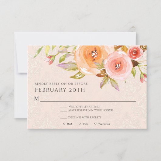 Bruidsboeket met roze waterverf bloemen kaart (Voorkant)