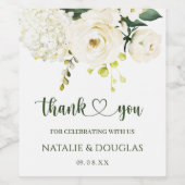 Bruidsboeket met witte rozen en groen wijn etiket (Enkel label)