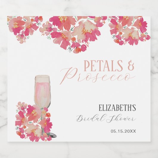 Bruidsboeket & Prosecco Roze Bloemen Sparkling Wijnetiket (Enkel label)