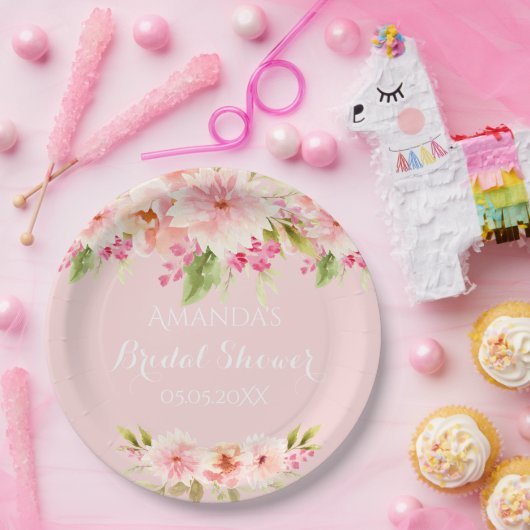 Bruidsboeket roze bloemen papieren bordje (Feest)