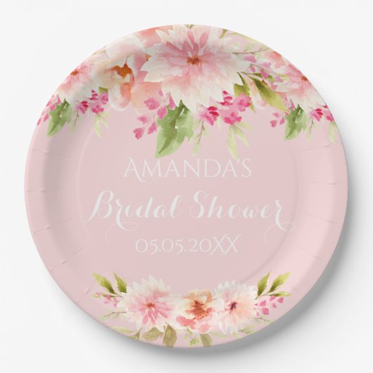 Bruidsboeket roze bloemen papieren bordje (Voorkant)