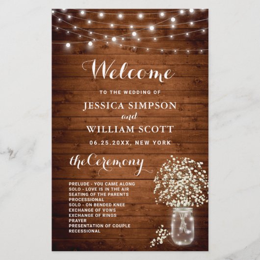 Bruidsboeket van adem-in-jar Trouwceremonieprogram (Voorkant)