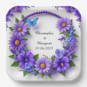Bruidsboeketframe met kleurrijke bloemen papieren bordje