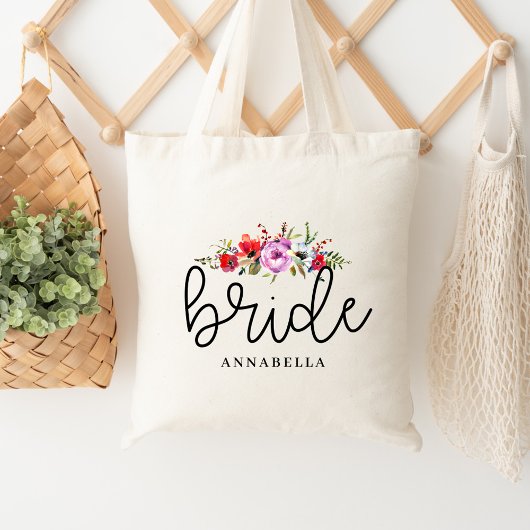 Bruidsboodschappentas met bloemenboeket tote bag