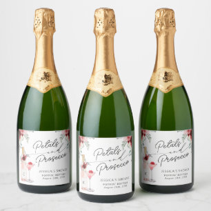 Bruidsborrel Bruisende Wijn Lab met Bloemblaadjes Sparkling Wijnetiket