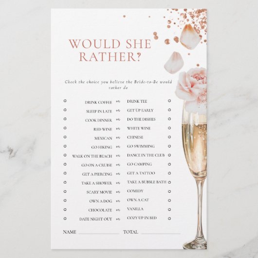 Bruidsborrel met Bloemen & Prosecco Would she Rath Briefpapier (Voorkant)