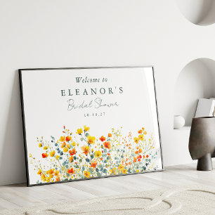 Bruidsborrel met gele en oranje wilde bloemen welk poster