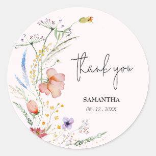 Bruidsbruiloft Wildflowers Roze Ronde Sticker