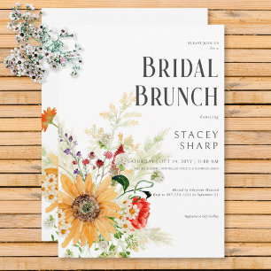 Bruidsbrunch met rustieke wilde bloemen en zonnebl kaart