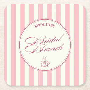 Bruidsbrunch Roze Strepen Vintage Cafe Bruiloft Vierkante Kartonnen Onderzetter