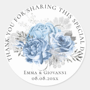 Bruidscadeau 16e Dank Bloem Wit Blauwe Krans Ronde Sticker