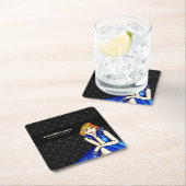 Bruidsdonkere koningsblauwe cocktailjurk Zwart dam Vierkante Kartonnen Onderzetter (Insitu)