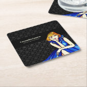 Bruidsdonkere koningsblauwe cocktailjurk Zwart dam Vierkante Kartonnen Onderzetter (Schuin)