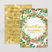 Bruidsdouche uitnodiging Bloemen Goud Glitter Groe (Voorkant / Achterkant)