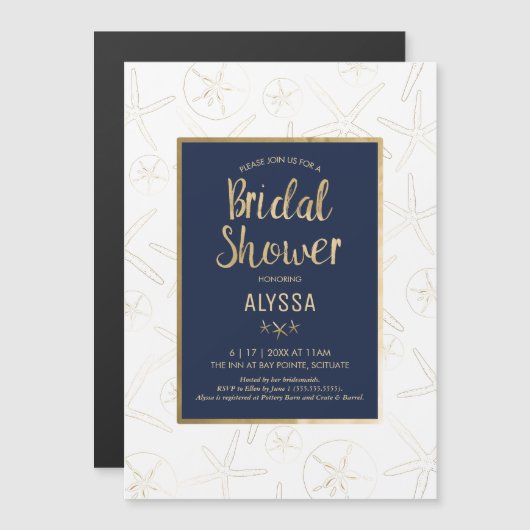 Bruidsdouche uitnodiging - strand, nautisch (Voorkant / Achterkant)