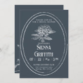  bruidsdoucheuitnodiging | Dusty Navy Kaart (Voorkant / Achterkant)