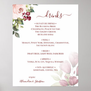 Bruidsdranken Menu Bord met Bloemrozen Poster