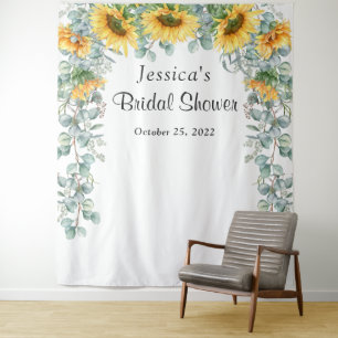 Bruidsfeest Backdrop met Zonnebloem en Eucalyptus  Wandkleed