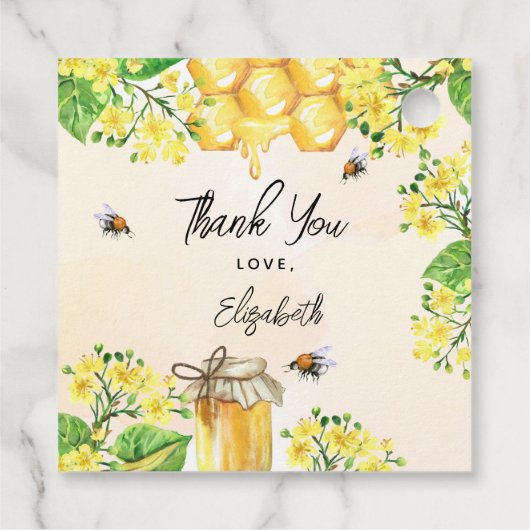 Bruidsfeest bijen gele bloemen honing bedankjes labels (Achterkant)