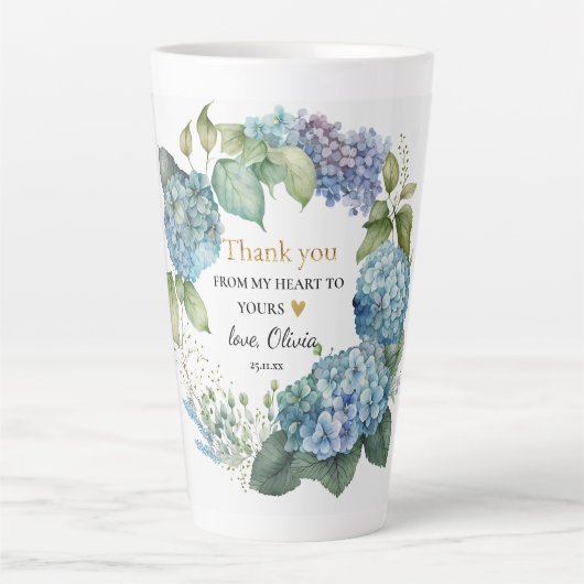 Bruidsfeest blauwe Hydrangea Dank je Latte Mok (Voorkant)