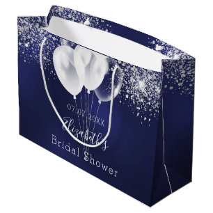 Bruidsfeest blauwe witte glitterballonnen  groot cadeauzakje