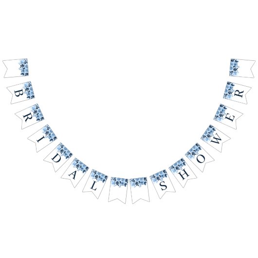 Bruidsfeest bloemenschrift Navyblauw Aquarel Vlaggetjes (Alle)