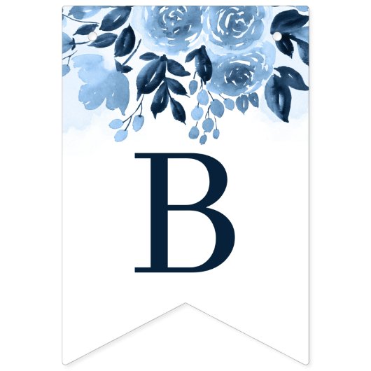 Bruidsfeest bloemenschrift Navyblauw Aquarel Vlaggetjes (Tweede vlag)