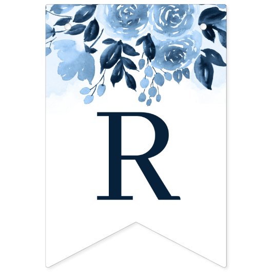 Bruidsfeest bloemenschrift Navyblauw Aquarel Vlaggetjes (Derde vlag)