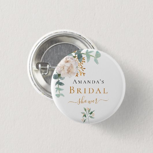 Bruidsfeest bloemige eucalyptus groen elegant ronde button 3,2 cm (Voorkant /achterkant)