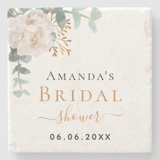 Bruidsfeest bloemige eucalyptus groen elegant stenen onderzetter (Voorkant)
