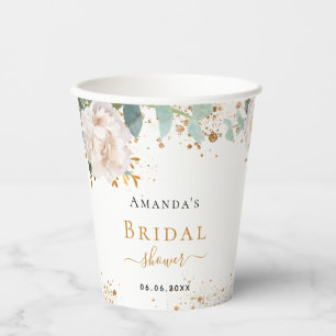 Bruidsfeest bloemige eucalyptus groen glitters papieren bekers