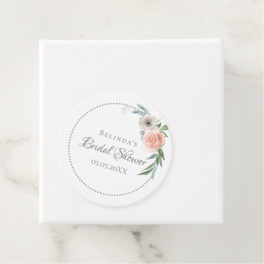 Bruidsfeest blozende roze bloemen bedankt bedankjes labels (In situ)