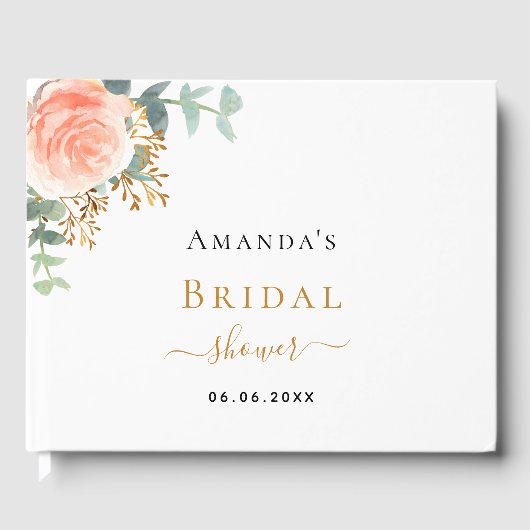 Bruidsfeest borrelroze goudroze bloemen naam gastenboek (Voorkant)