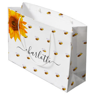 Bruidsfeest bruine bijen rustieke zonnebloem naam groot cadeauzakje