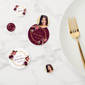 Bruidsfeest burgundy bloemen foto confetti (Groep)