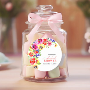 Bruidsfeest cadeautje met levendig bloemmotief ronde sticker