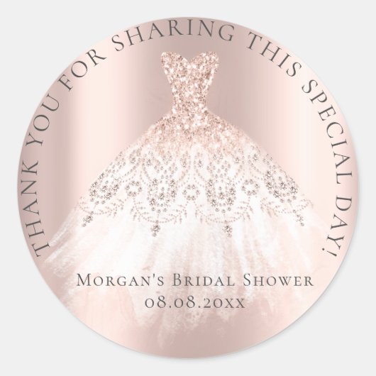 Bruidsfeest Dank Glitter Roze Roos 16 Ronde Sticker (Voorkant)