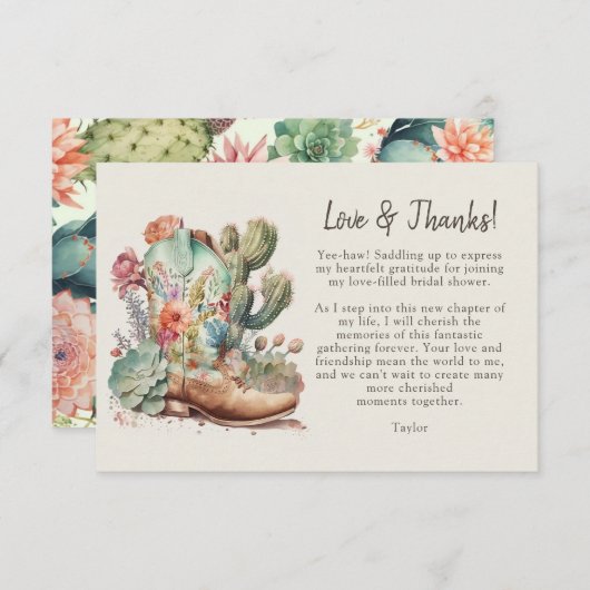 Bruidsfeest Dankkaart met Laarzen en Bubbels Bedankkaart (Voorkant / Achterkant)