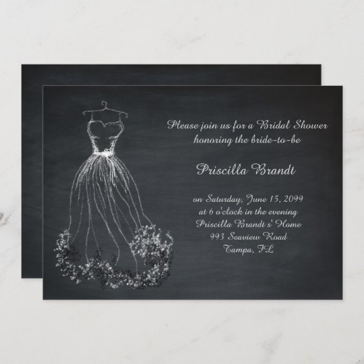 Bruidsfeest, krijtbord, dromen jurk gestileerd kaart (Voorkant / Achterkant)